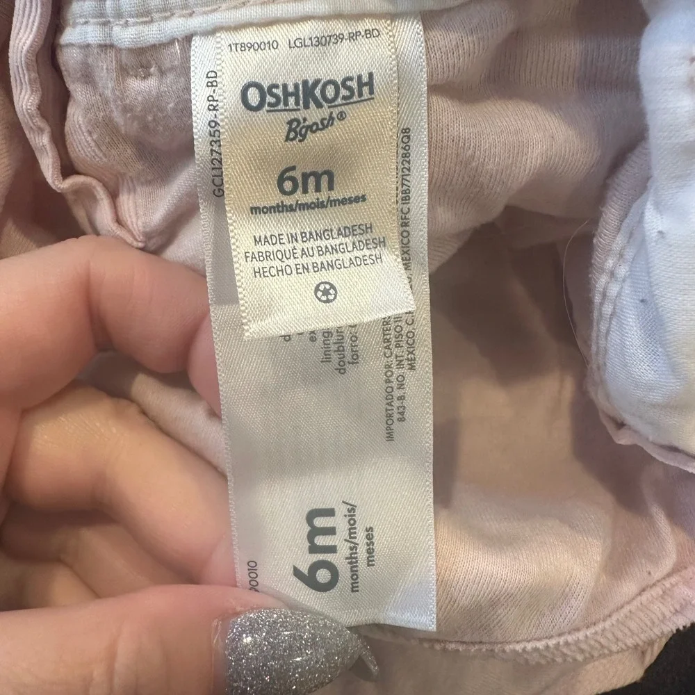 OshKosh B'gosh Pink Corduroy Bow Print Overalls 6m Baby Girl Vestbak